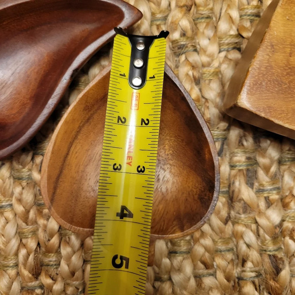 Vintage Wooden Heart Leaf Shaped Trinket Bowls Ring Dish Boho Mid Century Modern - Picture 5 of 5